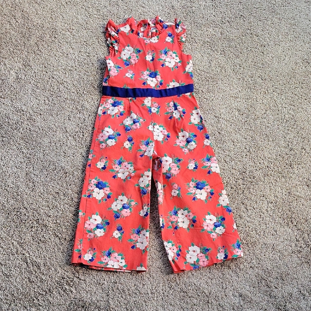 Janie and Jack Floral One Piece - Coral and Navy